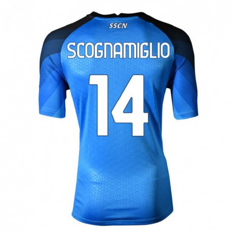 Kandiny Gyermek Fabio Scognamiglio #14 Sötétkék Szürke Hazai Jersey 2022/23 Mez Póló Ing