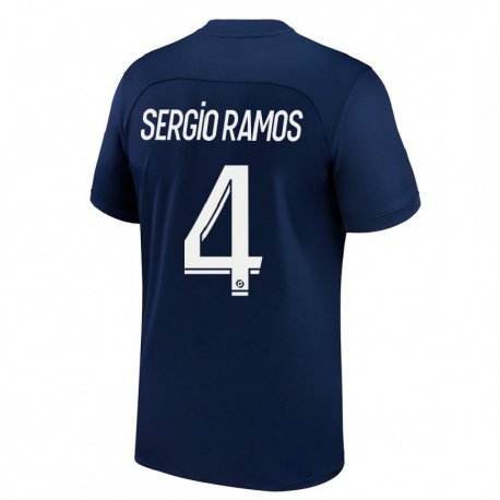 Kandiny Gyermek Sergio Ramos #4 Sötét Kék Piros Hazai Jersey 2022/23 Mez Póló Ing