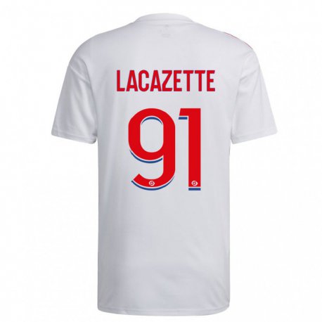 Kandiny Gyermek Alexandre Lacazette #91 Fehér Kék Piros Hazai Jersey 2022/23 Mez Póló Ing