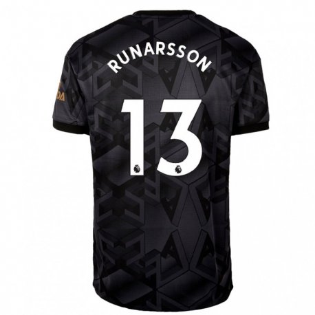 Kandiny Gyermek Runar Alex Runarsson #13 Fekete Szürke Idegenbeli Jersey 2022/23 Mez Póló Ing