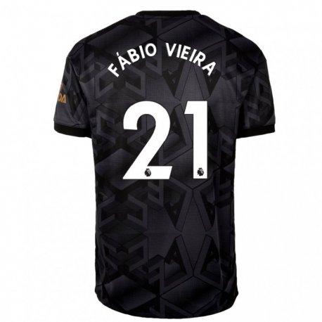 Kandiny Gyermek Fabio Vieira #21 Fekete Szürke Idegenbeli Jersey 2022/23 Mez Póló Ing