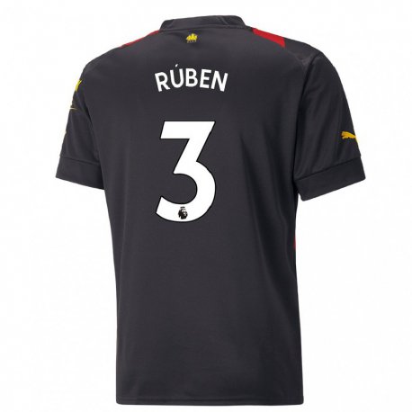 Kandiny Gyermek Ruben Dias #3 Fekete Piros Idegenbeli Jersey 2022/23 Mez Póló Ing