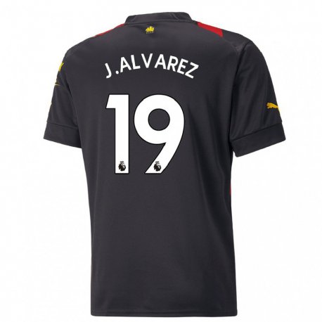 Kandiny Gyermek Julian Alvarez #19 Fekete Piros Idegenbeli Jersey 2022/23 Mez Póló Ing