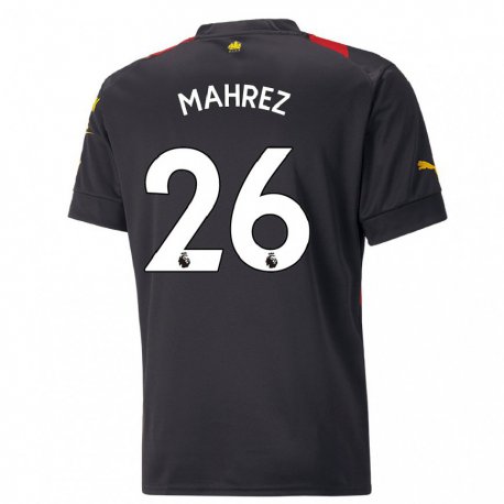 Kandiny Gyermek Riyad Mahrez #26 Fekete Piros Idegenbeli Jersey 2022/23 Mez Póló Ing