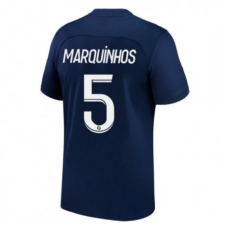 Kandiny Férfi Marquinhos #5 Sötét Kék Piros Hazai Jersey 2022/23 Mez Póló Ing