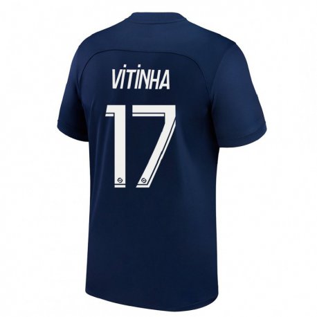 Kandiny Férfi Vitinha #17 Sötét Kék Piros Hazai Jersey 2022/23 Mez Póló Ing