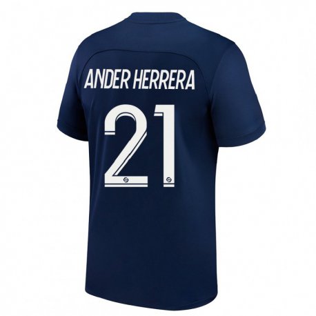 Kandiny Férfi Ander Herrera #21 Sötét Kék Piros Hazai Jersey 2022/23 Mez Póló Ing