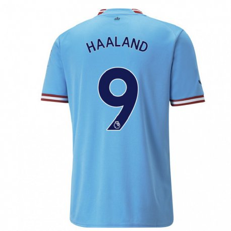 Kandiny Férfi Erling Haaland #9 Kék Piros Hazai Jersey 2022/23 Mez Póló Ing