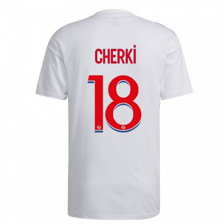 Kandiny Férfi Rayan Cherki #18 Fehér Kék Piros Hazai Jersey 2022/23 Mez Póló Ing