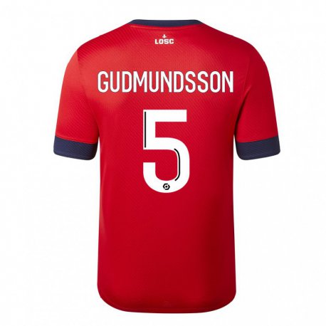 Kandiny Férfi Gabriel Gudmundsson #5 Piros Cukorka Alma Hazai Jersey 2022/23 Mez Póló Ing