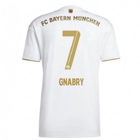 Kandiny Férfi Serge Gnabry #7 Fehér Aranypénz Idegenbeli Jersey 2022/23 Mez Póló Ing