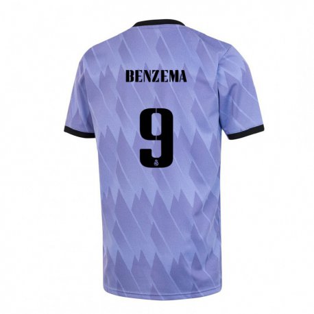 Kandiny Női Karim Benzema #9 Lila Fekete Idegenbeli Jersey 2022/23 Mez Póló Ing
