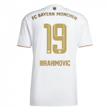 Kandiny Női Arijon Ibrahimovic #19 Fehér Aranypénz Idegenbeli Jersey 2022/23 Mez Póló Ing