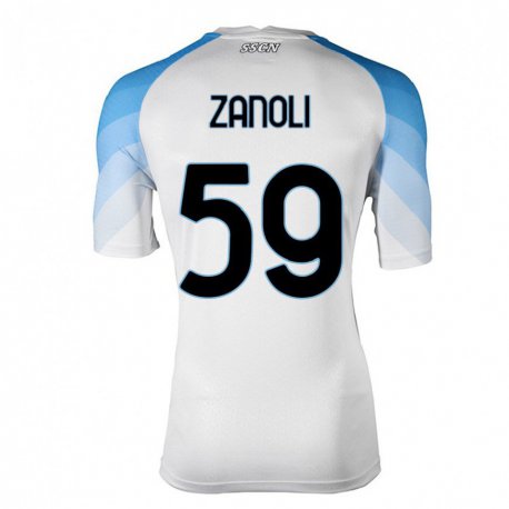 Kandiny Női Alessandro Zanoli #59 Fehér ég Kék Idegenbeli Jersey 2022/23 Mez Póló Ing