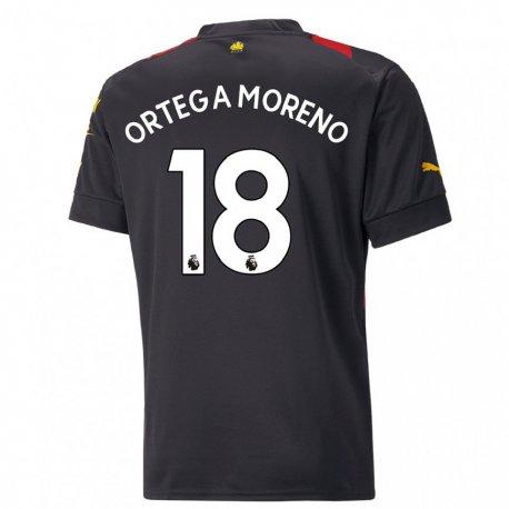Kandiny Női Stefan Ortega Moreno #18 Fekete Piros Idegenbeli Jersey 2022/23 Mez Póló Ing
