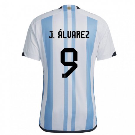 Kandiny Gyermek Argentin Julian Alvarez #9 Fehér ég Kék Hazai Jersey 22-24 Mez Póló Ing