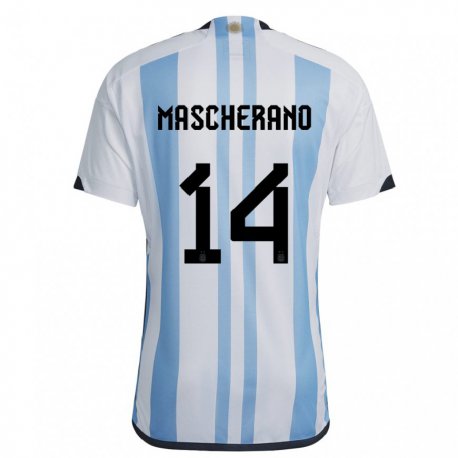 Kandiny Gyermek Argentin Javier Mascherano #14 Fehér ég Kék Hazai Jersey 22-24 Mez Póló Ing