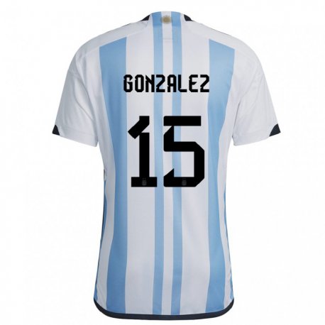 Kandiny Gyermek Argentin Nicolas Gonzalez #15 Fehér ég Kék Hazai Jersey 22-24 Mez Póló Ing