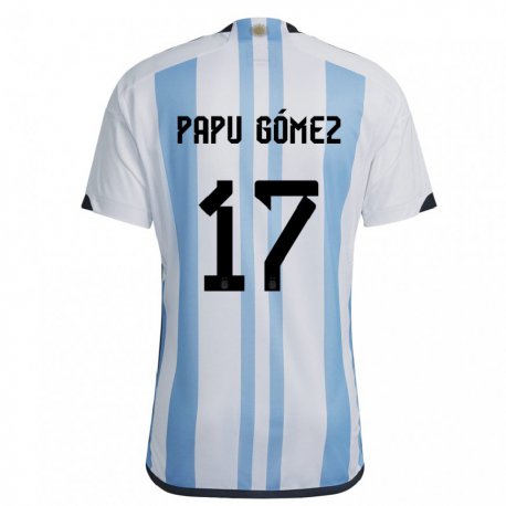 Kandiny Gyermek Argentin Papu Gomez #17 Fehér ég Kék Hazai Jersey 22-24 Mez Póló Ing