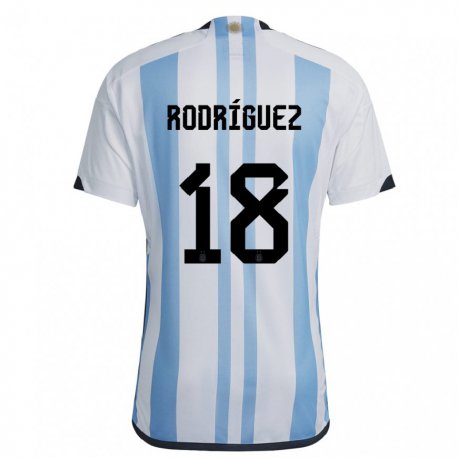 Kandiny Gyermek Argentin Guido Rodriguez #18 Fehér ég Kék Hazai Jersey 22-24 Mez Póló Ing