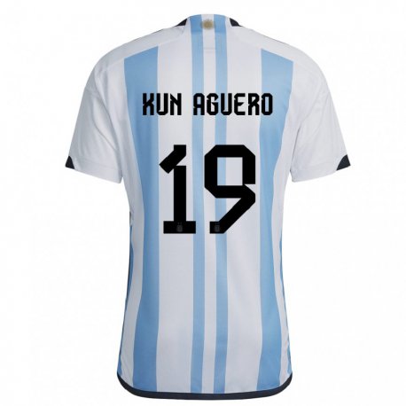 Kandiny Gyermek Argentin Sergio Aguero #19 Fehér ég Kék Hazai Jersey 22-24 Mez Póló Ing