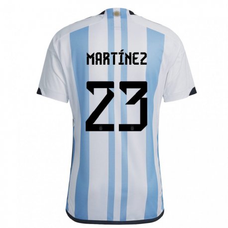 Kandiny Gyermek Argentin Emiliano Martinez #23 Fehér ég Kék Hazai Jersey 22-24 Mez Póló Ing