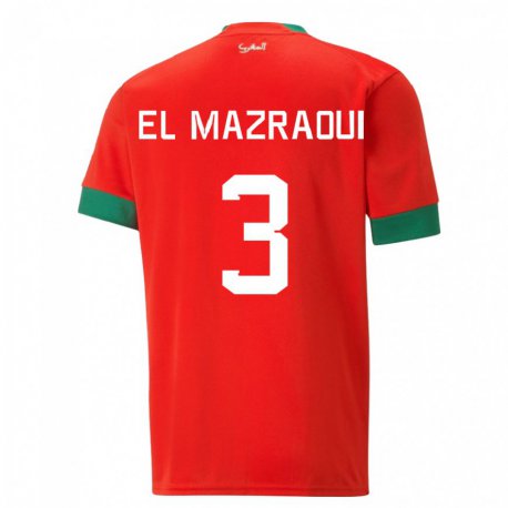 Kandiny Gyermek Marokkói Noussair El Mazraoui #3 Piros Hazai Jersey 22-24 Mez Póló Ing