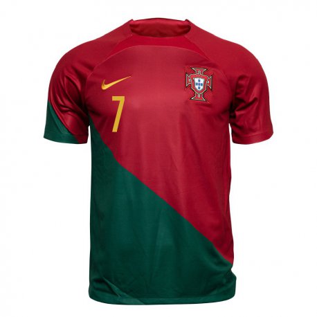 Kandiny Gyermek Portugál Cristiano Ronaldo #7 Piros Zöld Hazai Jersey 22-24 Mez Póló Ing