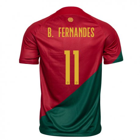 Kandiny Gyermek Portugál Bruno Fernandes #11 Piros Zöld Hazai Jersey 22-24 Mez Póló Ing