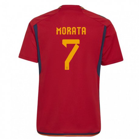 Kandiny Gyermek Spanyol Alvaro Morata #7 Piros Hazai Jersey 22-24 Mez Póló Ing