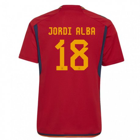 Kandiny Gyermek Spanyol Jordi Alba #18 Piros Hazai Jersey 22-24 Mez Póló Ing