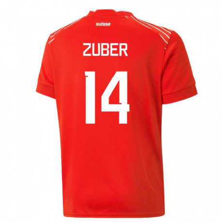 Kandiny Gyermek Svájci Steven Zuber #14 Piros Hazai Jersey 22-24 Mez Póló Ing