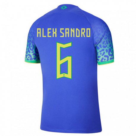 Kandiny Gyermek Brazil Alex Sandro #6 Kék Idegenbeli Jersey 22-24 Mez Póló Ing