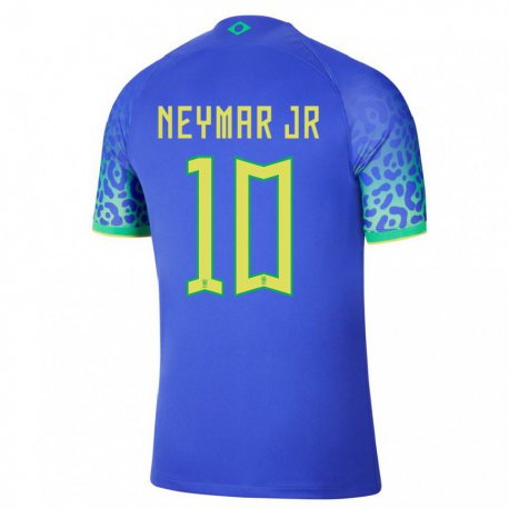 Kandiny Gyermek Brazil Neymar #10 Kék Idegenbeli Jersey 22-24 Mez Póló Ing