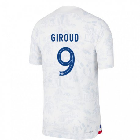 Kandiny Gyermek Francia Olivier Giroud #9 Fehér Kék Idegenbeli Jersey 22-24 Mez Póló Ing
