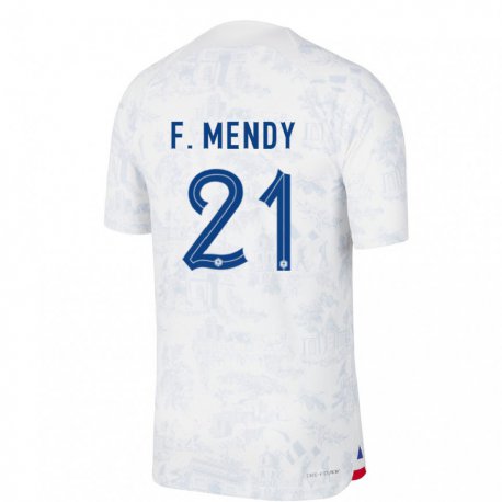 Kandiny Gyermek Francia Ferland Mendy #21 Fehér Kék Idegenbeli Jersey 22-24 Mez Póló Ing