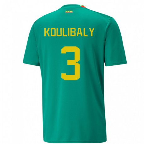 Kandiny Gyermek Szenegáli Kalidou Koulibaly #3 Zöld Idegenbeli Jersey 22-24 Mez Póló Ing