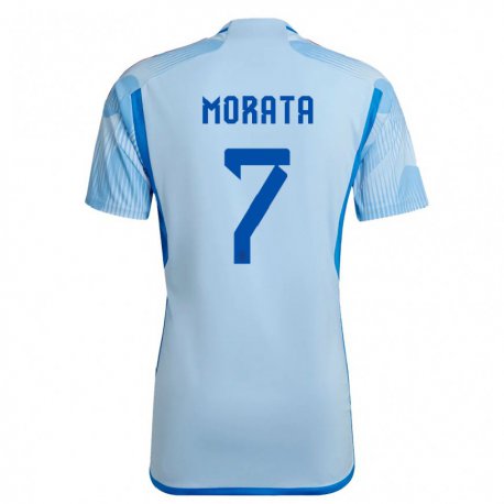 Kandiny Gyermek Spanyol Alvaro Morata #7 Égszínkék Idegenbeli Jersey 22-24 Mez Póló Ing