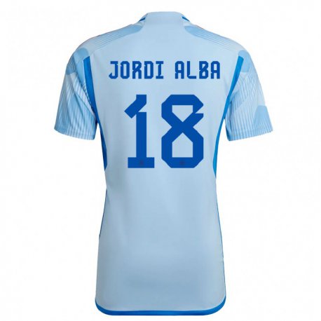 Kandiny Gyermek Spanyol Jordi Alba #18 Égszínkék Idegenbeli Jersey 22-24 Mez Póló Ing