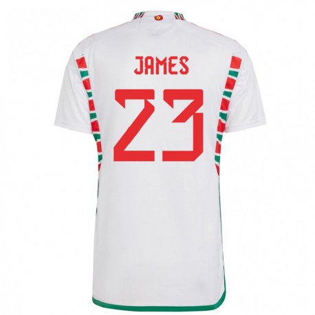 Kandiny Gyermek Walesi Jordan James #23 Fehér Idegenbeli Jersey 22-24 Mez Póló Ing