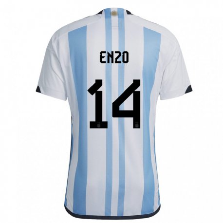 Kandiny Férfi Argentin Enzo Fernandez #14 Fehér ég Kék Hazai Jersey 22-24 Mez Póló Ing