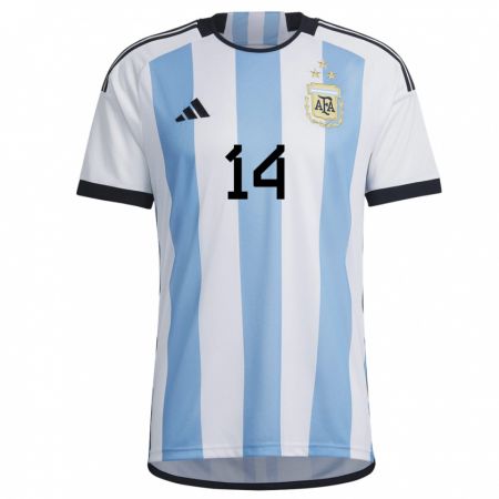 Kandiny Férfi Argentin Javier Mascherano #14 Fehér ég Kék Hazai Jersey 22-24 Mez Póló Ing