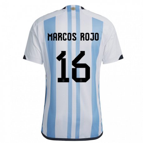 Kandiny Férfi Argentin Marcos Rojo #16 Fehér ég Kék Hazai Jersey 22-24 Mez Póló Ing