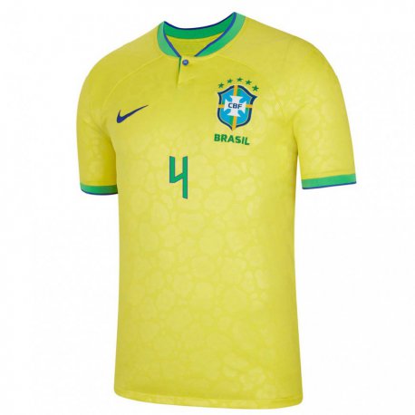 Kandiny Férfi Brazil Marquinhos #4 Sárga Hazai Jersey 22-24 Mez Póló Ing