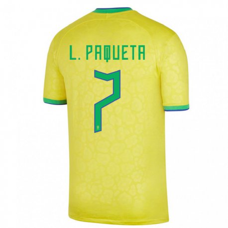 Kandiny Férfi Brazil Lucas Paqueta #7 Sárga Hazai Jersey 22-24 Mez Póló Ing