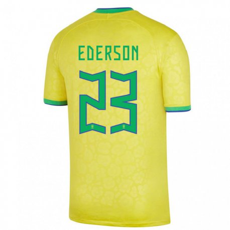 Kandiny Férfi Brazil Ederson #23 Sárga Hazai Jersey 22-24 Mez Póló Ing