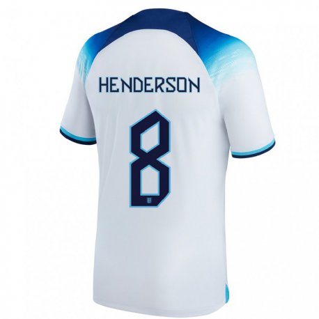 Kandiny Férfi Angol Jordan Henderson #8 Fehér Kék Hazai Jersey 22-24 Mez Póló Ing