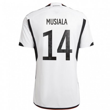 Kandiny Férfi Német Jamal Musiala #14 Fehér Fekete Hazai Jersey 22-24 Mez Póló Ing
