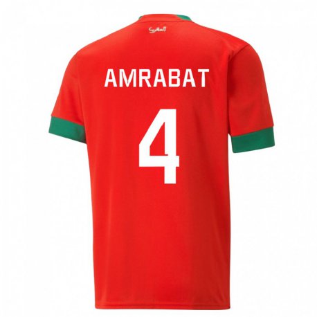 Kandiny Férfi Marokkói Soufiane Amrabat #4 Piros Hazai Jersey 22-24 Mez Póló Ing