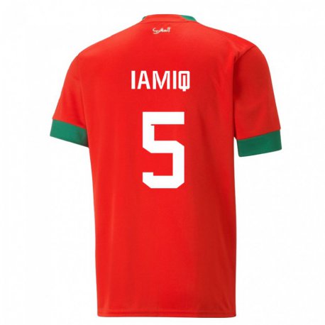 Kandiny Férfi Marokkói Jawad Iamiq #5 Piros Hazai Jersey 22-24 Mez Póló Ing